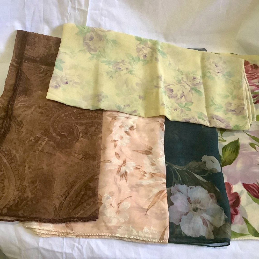 NEW 5 Square Scarves Assorted Colors Scarf Bundle Green Pink Brown Cream